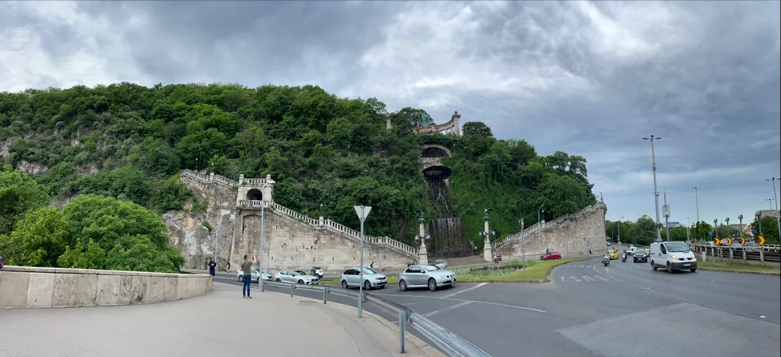 Main view at Gellérthegyi playground with slides Budapest — travel photo