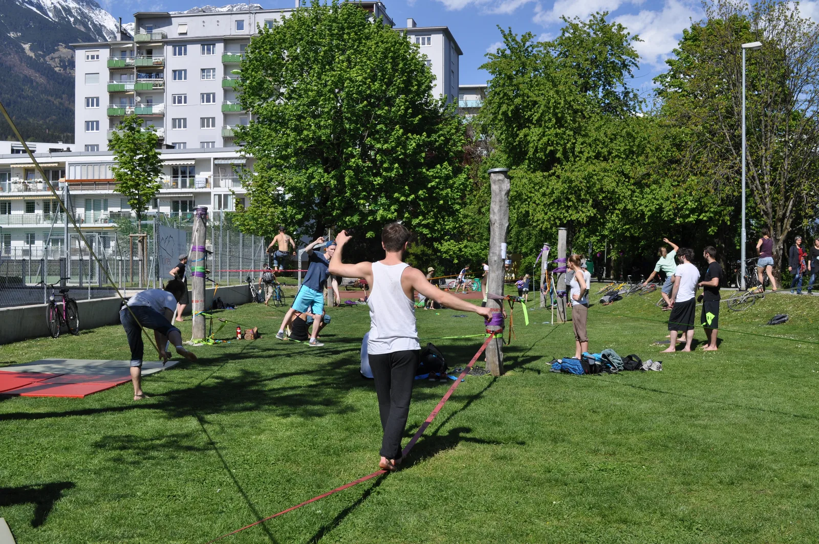 Main view at Slackline Park at Uni Innsbruck Innsbruck — travel photo