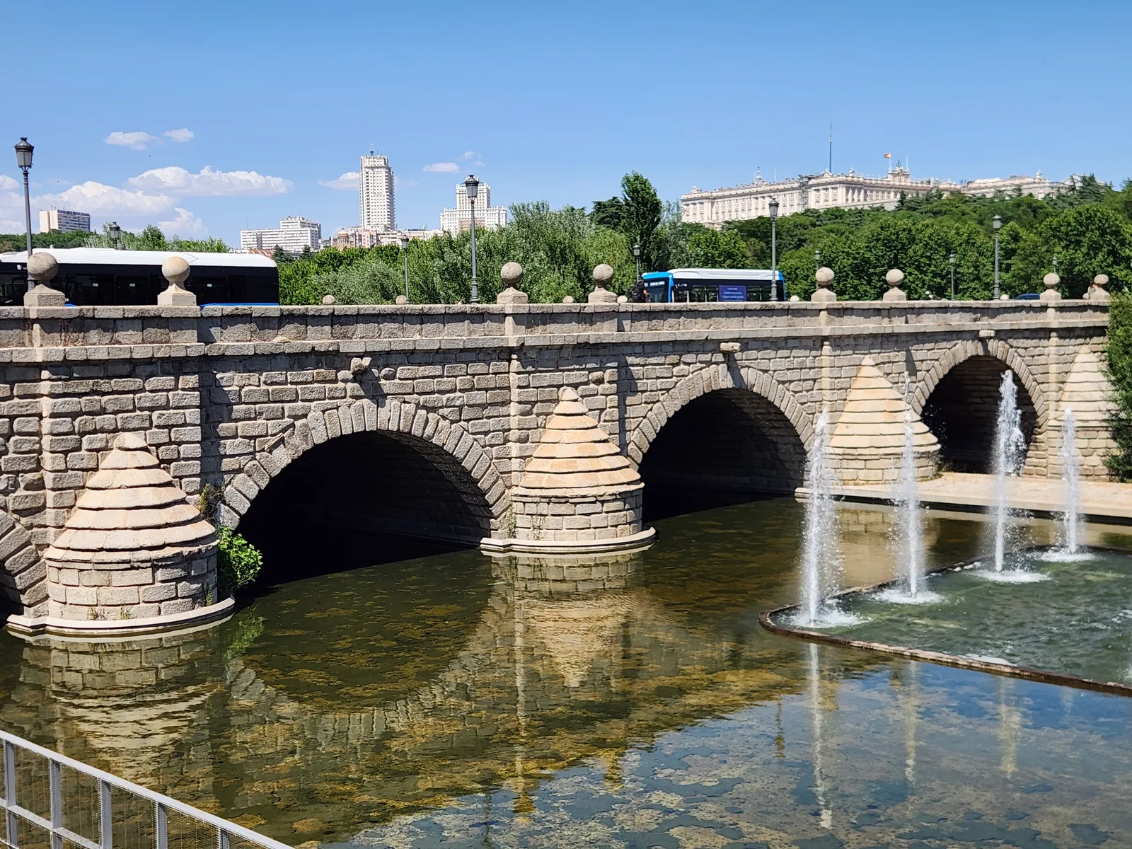 Details at Historic Segovia Bridge Madrid — travel photo