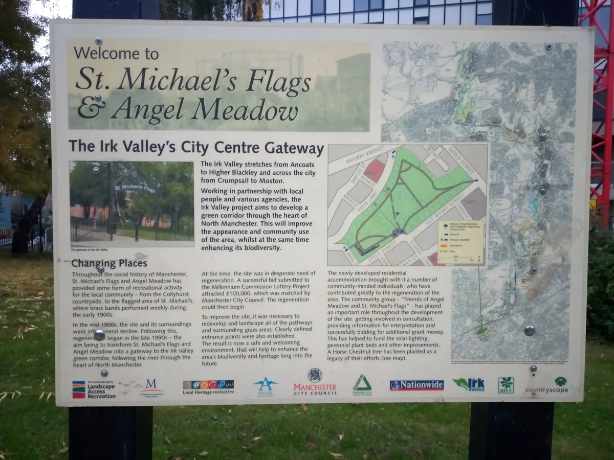 Main view at St Michael's Flags & Angel Meadow Park Manchester — travel photo