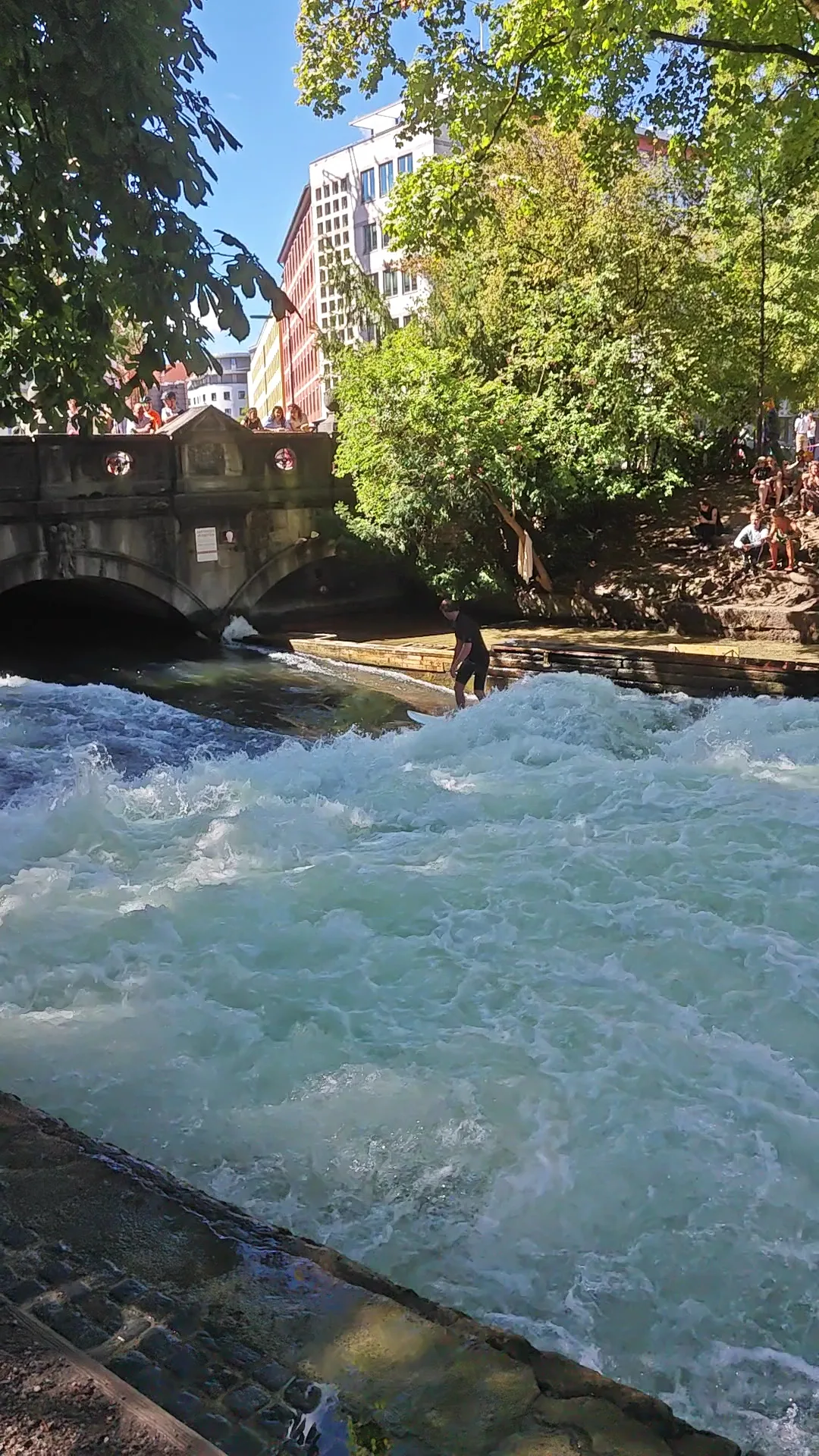 Main view at Eisbachwelle Munich — travel photo