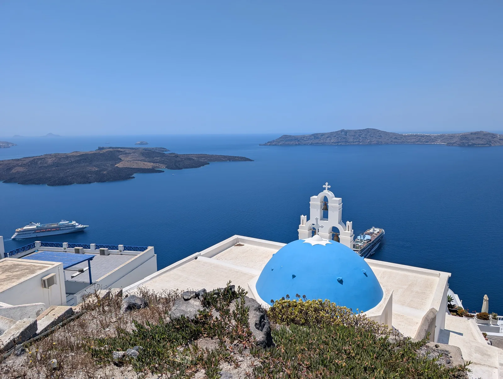 Details at Three Bells of Fira Viewpoint Santorini — travel photo