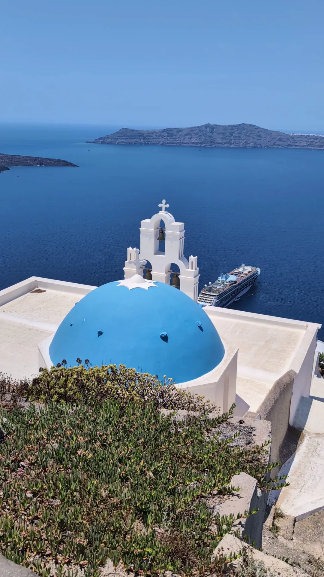 Atmosphere at Three Bells of Fira Viewpoint Santorini — travel photo