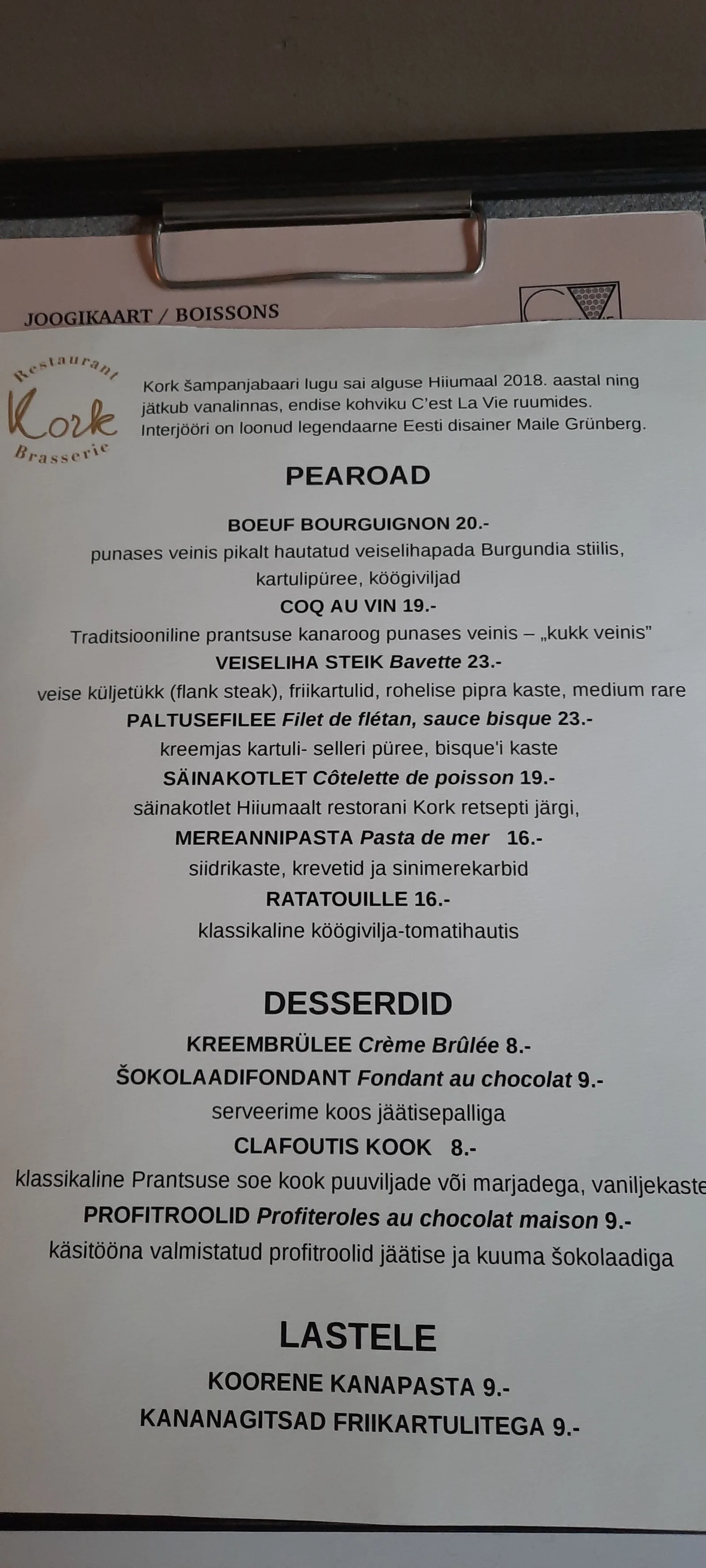 Details at Kork brasserie Tallinn — travel photo